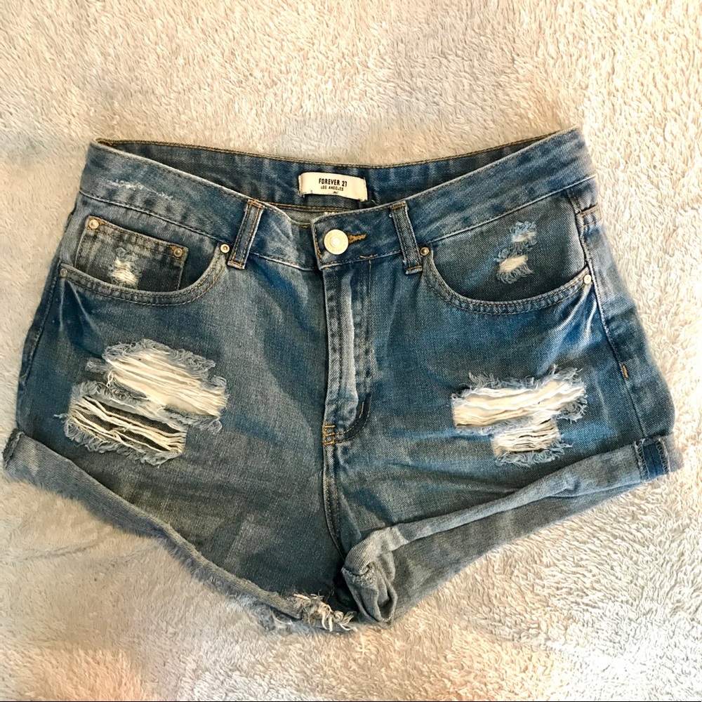 F21 Distressed Denim Short